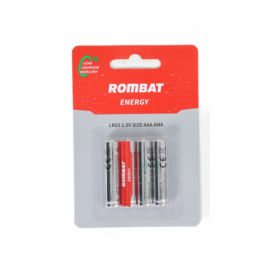 Bateriile alcaline Rombat se comercializează la cutie colectiva de 12 blistere a câte 4 bucăți. ➢ Tensiune nominală: 1,5V ➢ Temp
