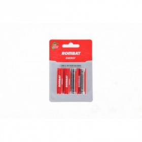 Bateriile alcaline Rombat se comercializează la cutie colectiva de 12 blistere a câte 4 bucăți. ➢ Tensiune nominală: 1,5V ➢ Temp