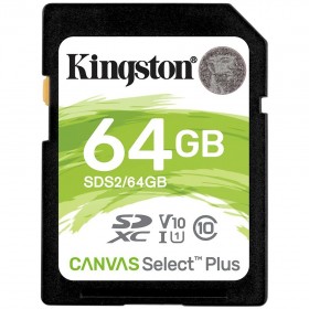 Kingston 64GB SDXC Canvas Select Plus 100R C10 UHS-I U1 V10 EAN: 740617297973